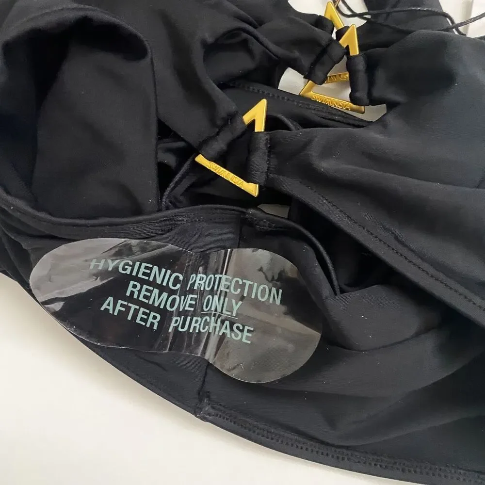 Swiminista Peaceful Black One Piece Gold Hardware with Cutouts New Small